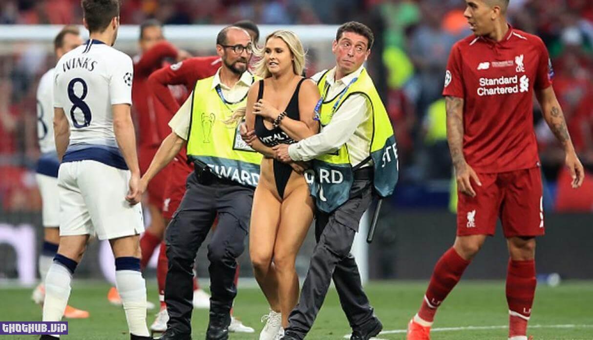 Kinsey Wolanski blonde in sunken swimsuit invades Champions League final