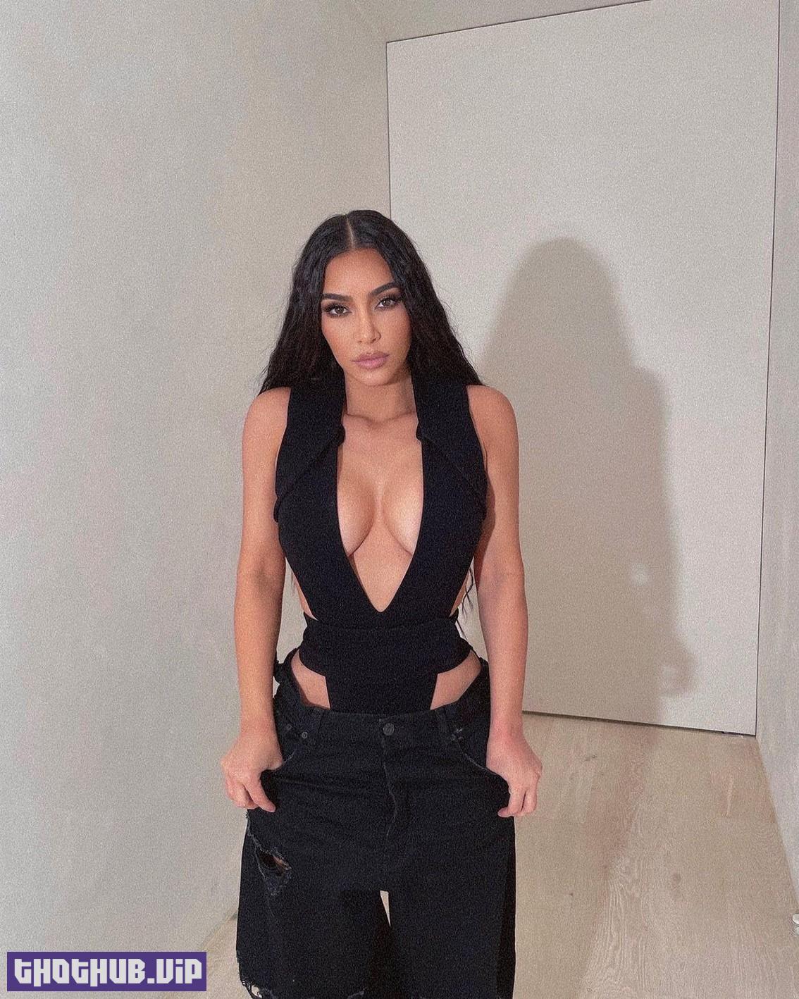 Kim Kardashian Herself Posted Pictures In A Shameless Outfit Exposing Tits 